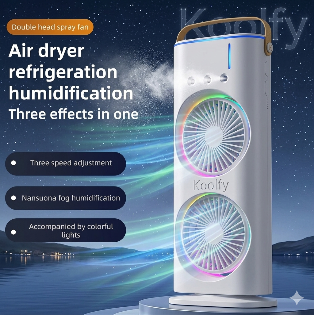 Koolfy Dual Cooling Mist Fan with LED Lights Mystic Wrap Rechargeable