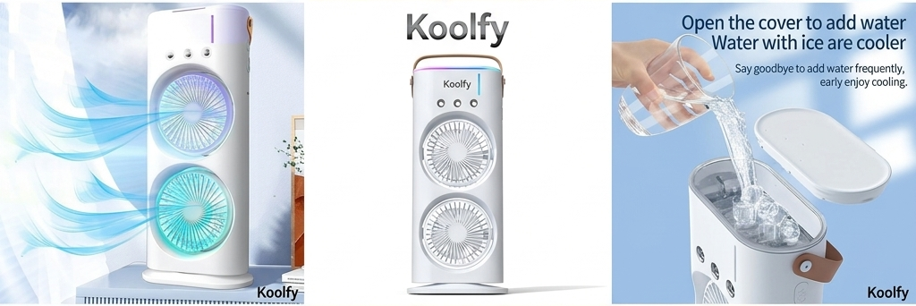 Koolfy Dual Cooling Mist Fan with LED Lights Mystic Wrap Rechargeable