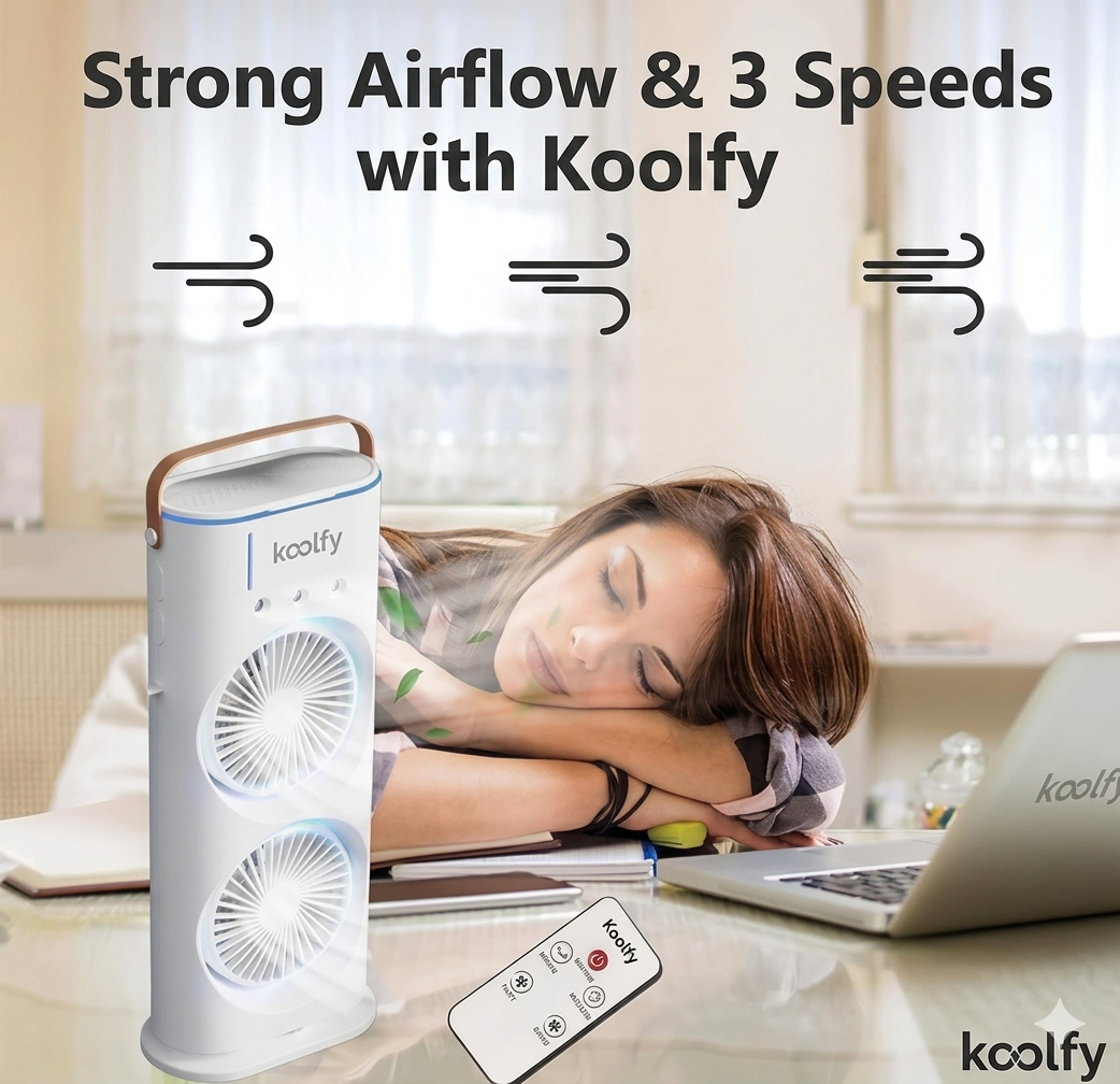 Koolfy Dual Cooling Mist Fan with LED Lights Mystic Wrap Rechargeable