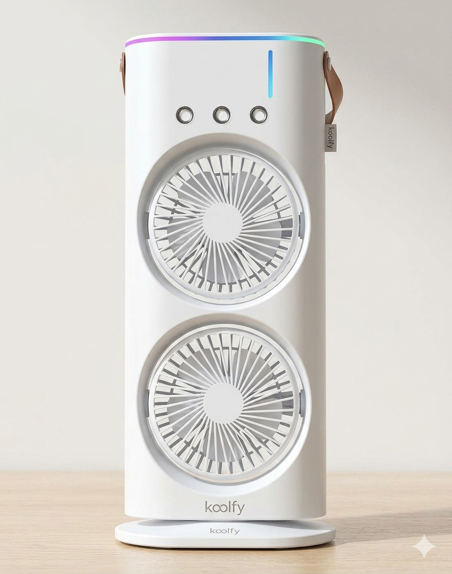 Koolfy Dual Cooling Mist Fan with LED Lights Mystic Wrap Rechargeable