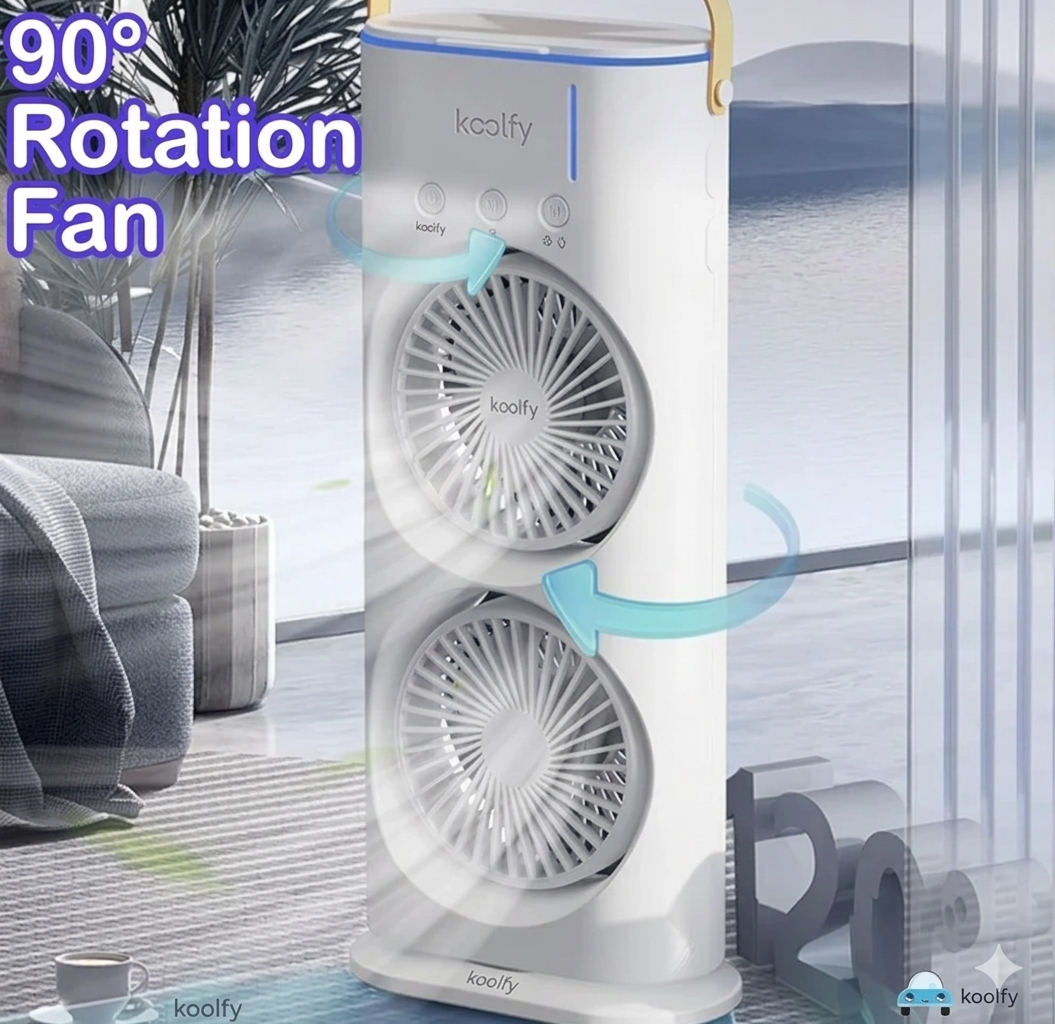 Koolfy Dual Cooling Mist Fan with LED Lights Mystic Wrap Rechargeable