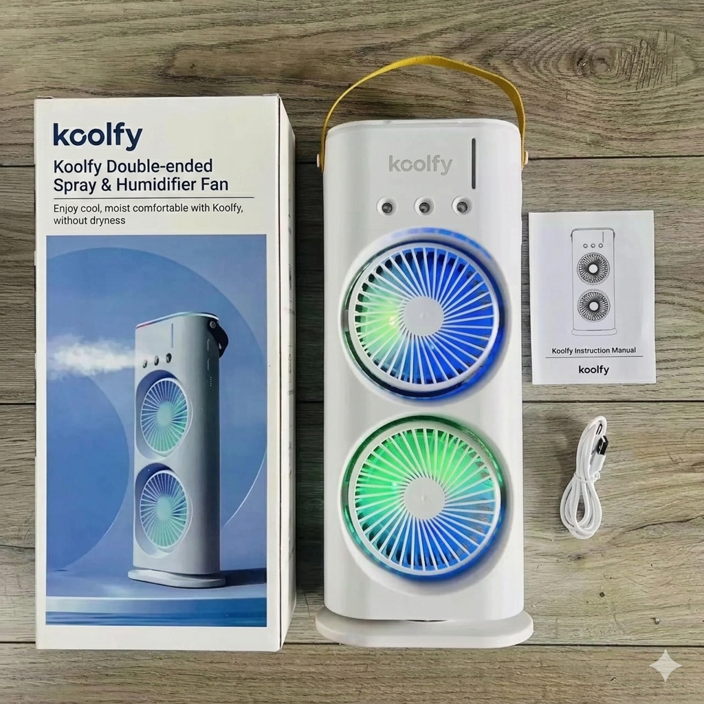 Koolfy Dual Cooling Mist Fan with LED Lights Mystic Wrap Rechargeable