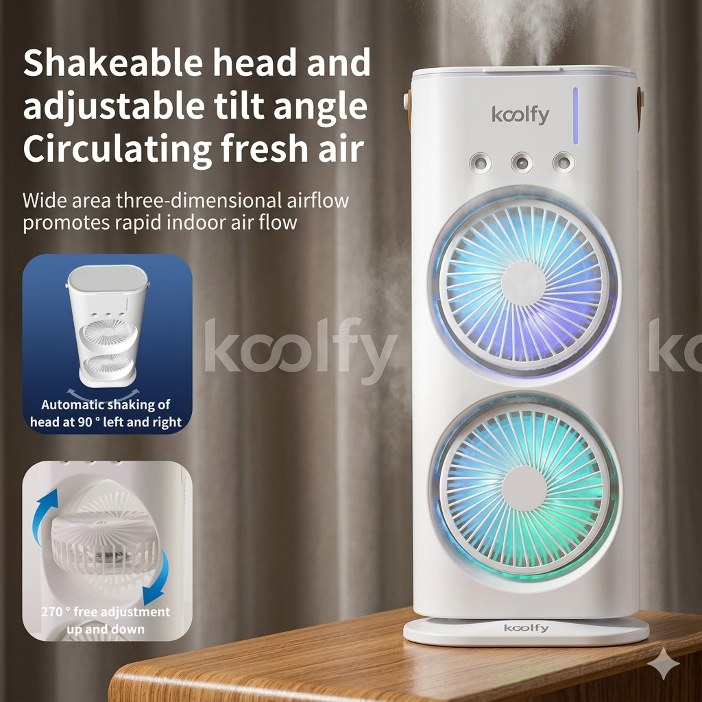 Koolfy Dual Cooling Mist Fan with LED Lights Mystic Wrap Rechargeable