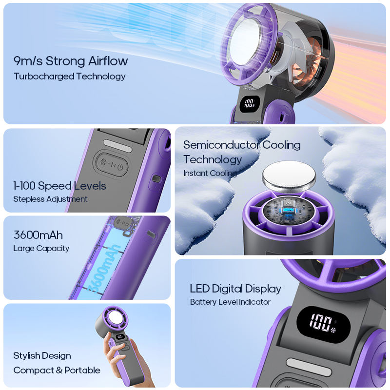 New Refrigeration High Speed Cold Cooling Ice Compress Fan 100 Gear Adjustment Portable High Speed Handheld Fan