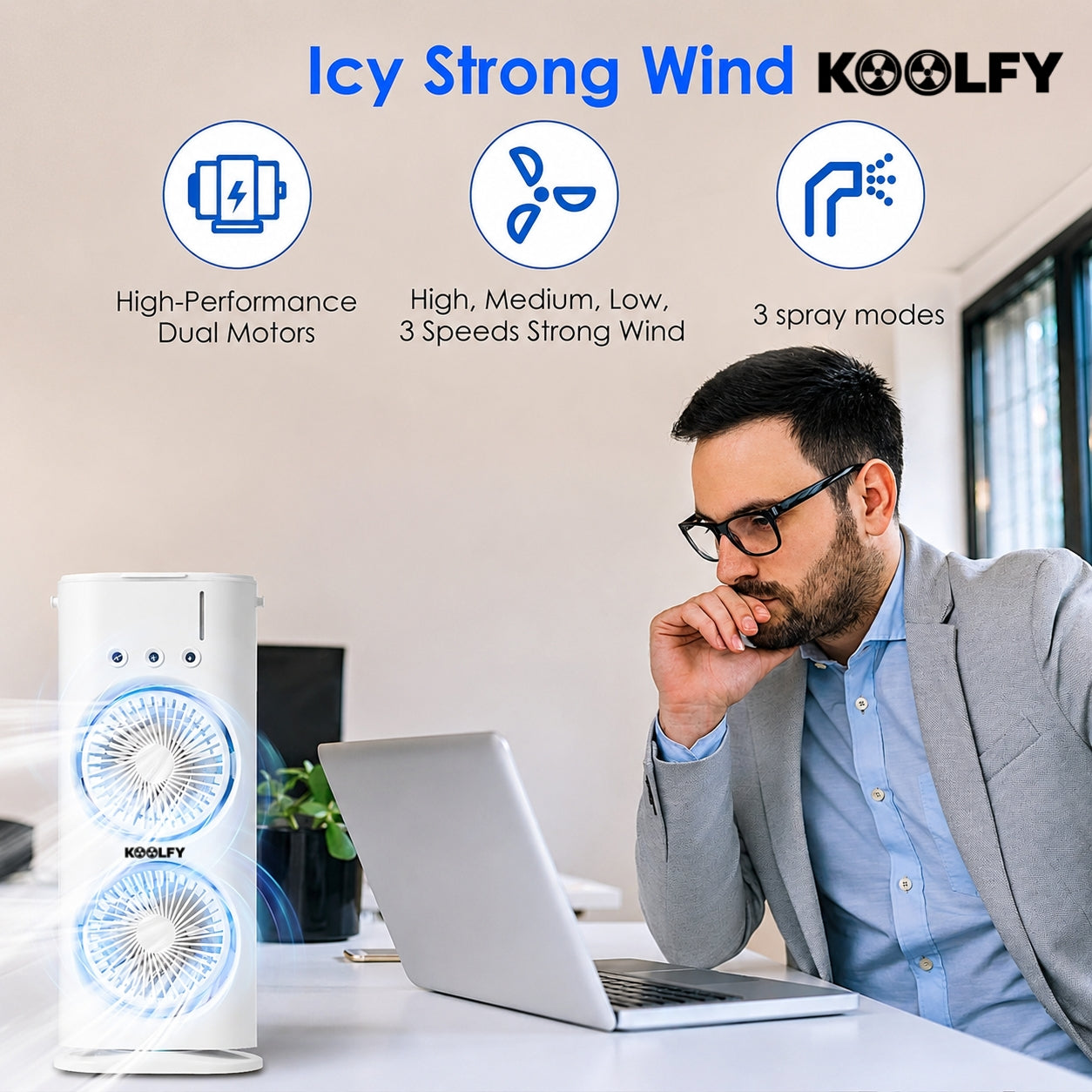 Koolfy Dual Cooling Mist Fan with LED Lights Mystic Wrap Rechargeable