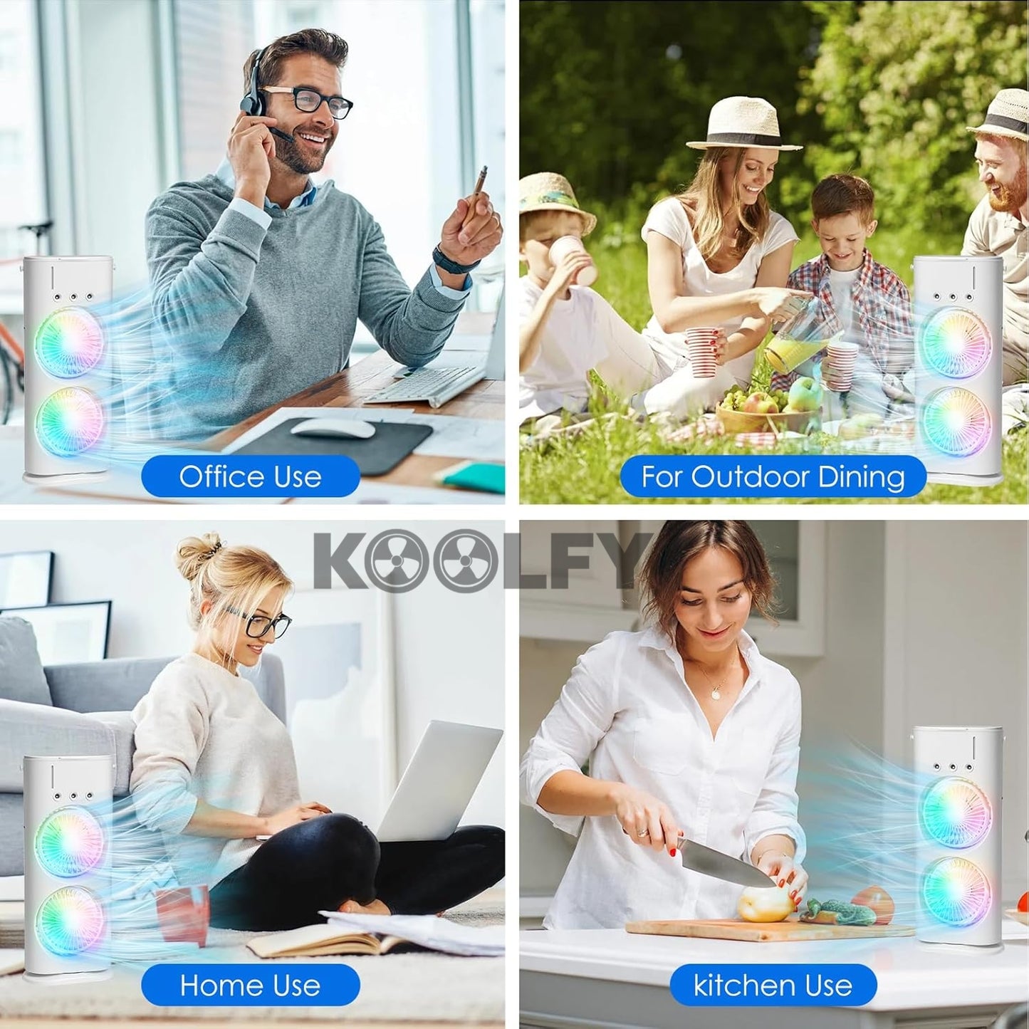 Koolfy Dual Cooling Mist Fan with LED Lights Mystic Wrap Rechargeable