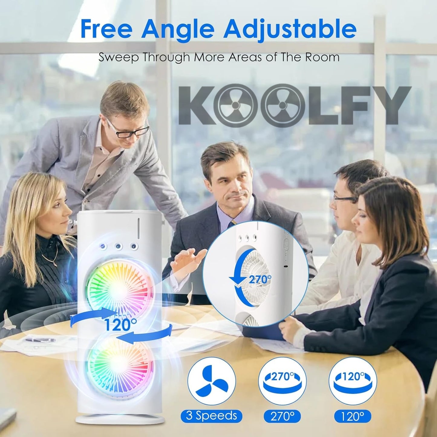 Koolfy Dual Cooling Mist Fan with LED Lights Mystic Wrap Rechargeable