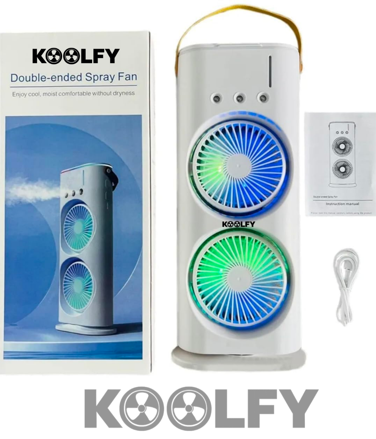 Koolfy Dual Cooling Mist Fan with LED Lights Mystic Wrap Rechargeable