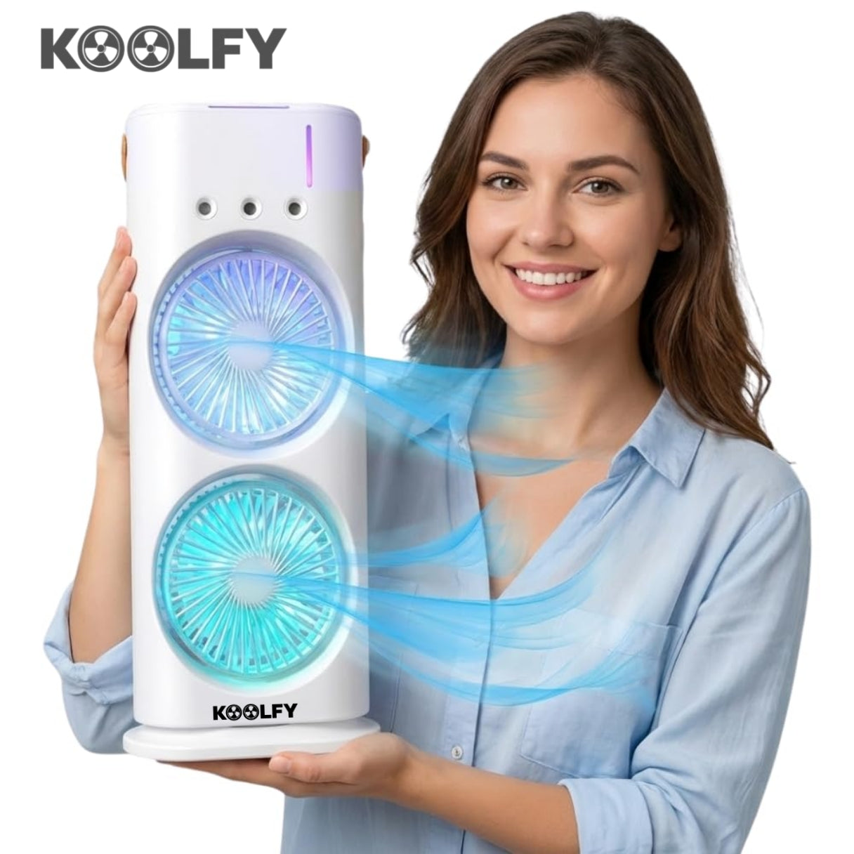Koolfy Dual Cooling Mist Fan with LED Lights Mystic Wrap Rechargeable