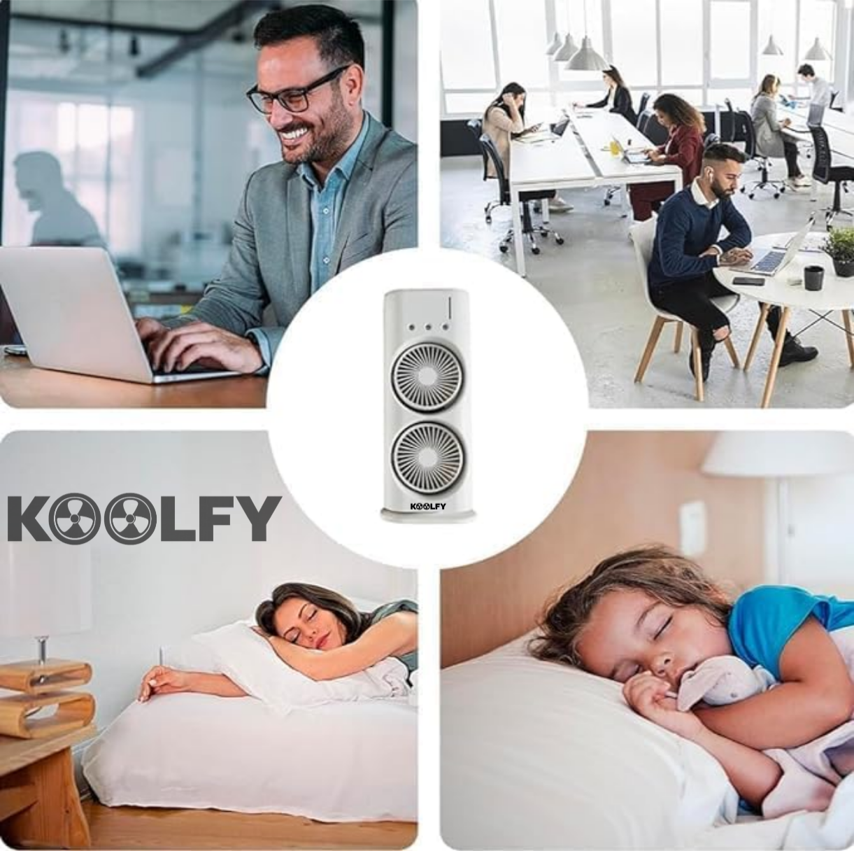 Koolfy Dual Cooling Mist Fan with LED Lights Mystic Wrap Rechargeable