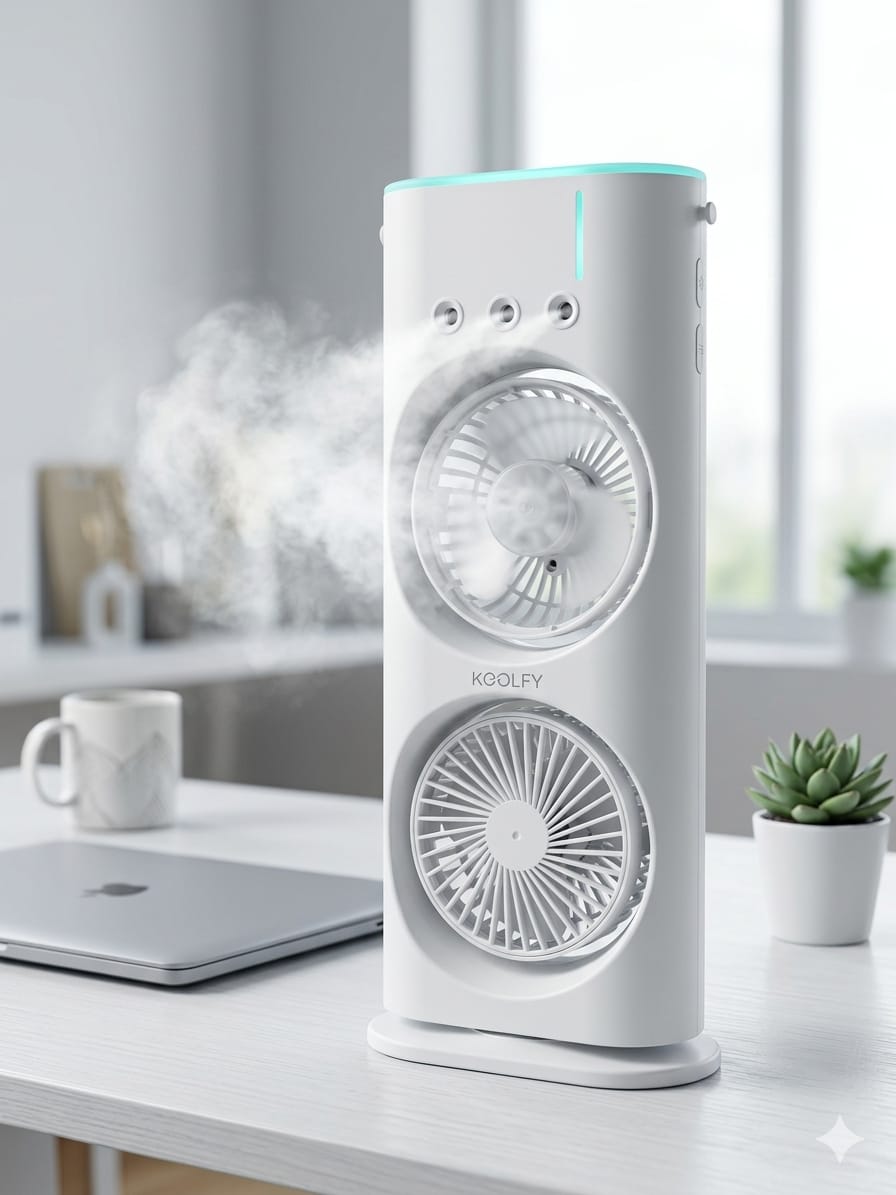 Koolfy Dual Cooling Mist Fan with LED Lights Mystic Wrap Rechargeable