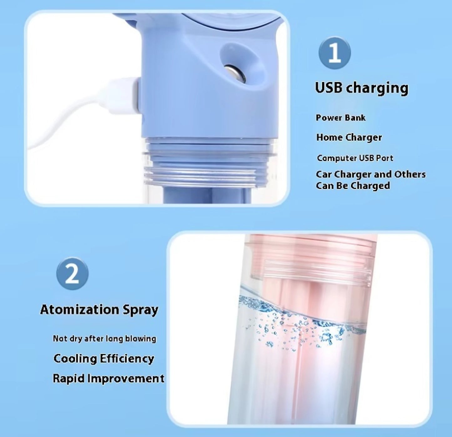 Koolfy Dual Cooling Mist Fan + Portable Mini Mist Fan